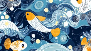 海洋中游动的多彩金鱼图案