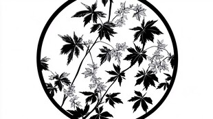 圆形黑白枫叶花卉图案