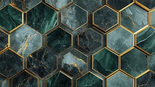 墨绿金框六边形瓷砖图案