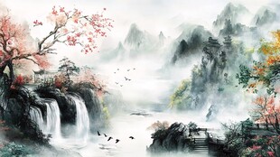 水墨山水间的诗意春景
