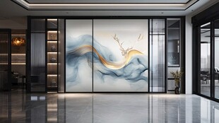 新中式玄关 水墨鹿韵背景墙