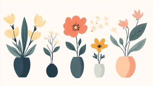 插画风花瓶花卉组合