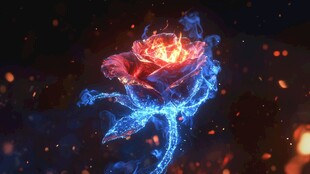 火焰蓝焰交织的梦幻玫瑰