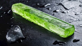 绿色冰棍置于湿漉黑背景