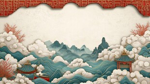 中式山水古韵画卷背景