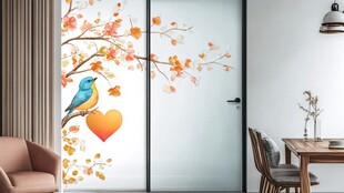 秋日花鸟玻璃贴纸装饰美