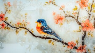 枝头小鸟伴繁花