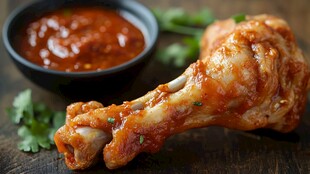 香辣美味烤鸡腿配蘸酱