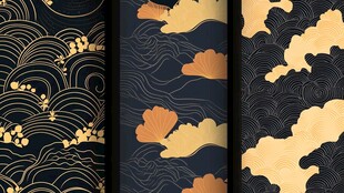 中式黑金云纹海浪图案集