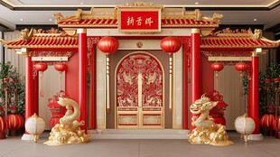 中式喜庆拱门装饰场景