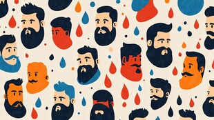 多彩胡须男士头像无缝图案