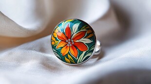 多彩花卉图案精致戒指