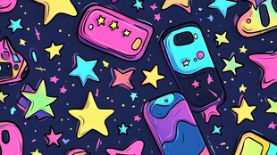 多彩手机与星星趣味图案