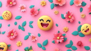 粉色背景的表情与花卉图案
