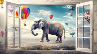 打开窗遇见大象与热气球