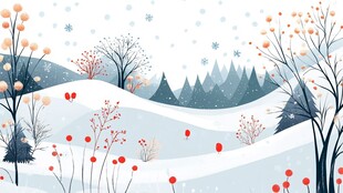 冬日雪景中的缤纷植物景观
