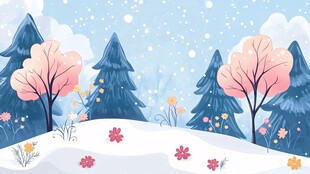 冬日雪林繁花景致