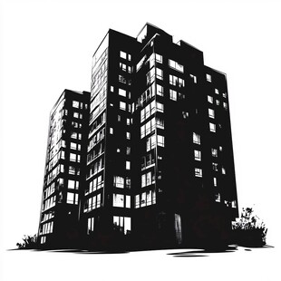 黑白高楼建筑剪影图