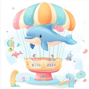 海豚带儿童乘热气球奇幻游