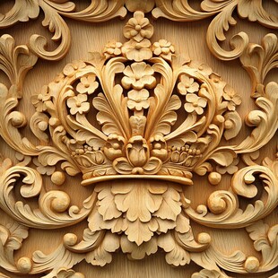 精致木雕皇冠花纹图案