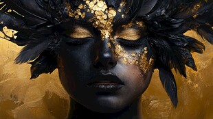 黑金羽饰下的神秘美妆