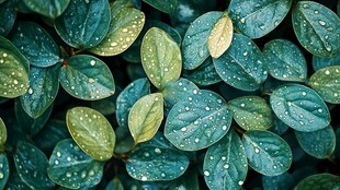 带水珠的翠绿叶片特写