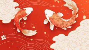 双锦鲤戏于红云间