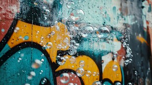 涂鸦墙上的晶莹水泡