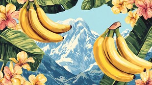 热带风情 香蕉与雪山美景