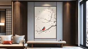 中式客厅的雅致花鸟挂画