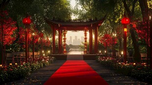 中式园林婚礼浪漫红地毯