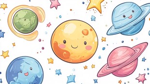 可爱卡通风格的太阳系星球