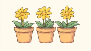 三盆黄色小花插画