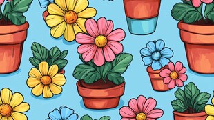 盆栽花卉无缝图案设计