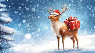 圣诞麋鹿雪中送礼物