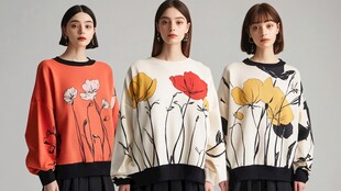 三款花卉图案时尚卫衣展示