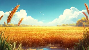 金色麦田下的田园风光