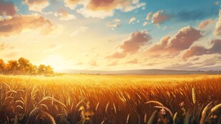 夕阳下的金色麦田美景