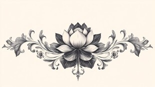 黑白莲花花卉装饰图案