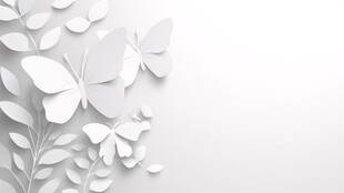 白色纸艺蝴蝶树叶背景图