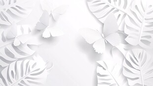 白色纸艺蝴蝶与叶片背景