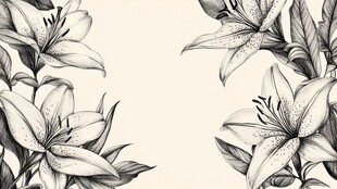 黑白手绘百合花装饰图