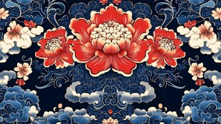 中式牡丹云纹传统图案