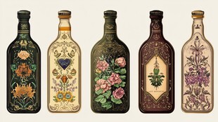 复古花卉装饰的精美玻璃瓶