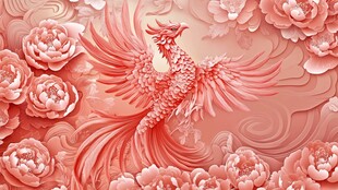 凤凰戏牡丹立体浮雕图案