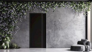 现代室内绿植装饰黑门空间