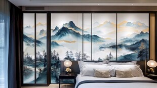 新中式山水风雅致卧室背景墙