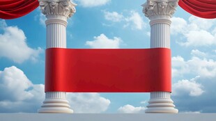 罗马柱间的红色横幅背景