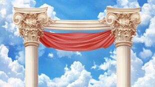 古典罗马柱与天空红绸装饰