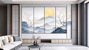 中式客厅山水壁画装饰风